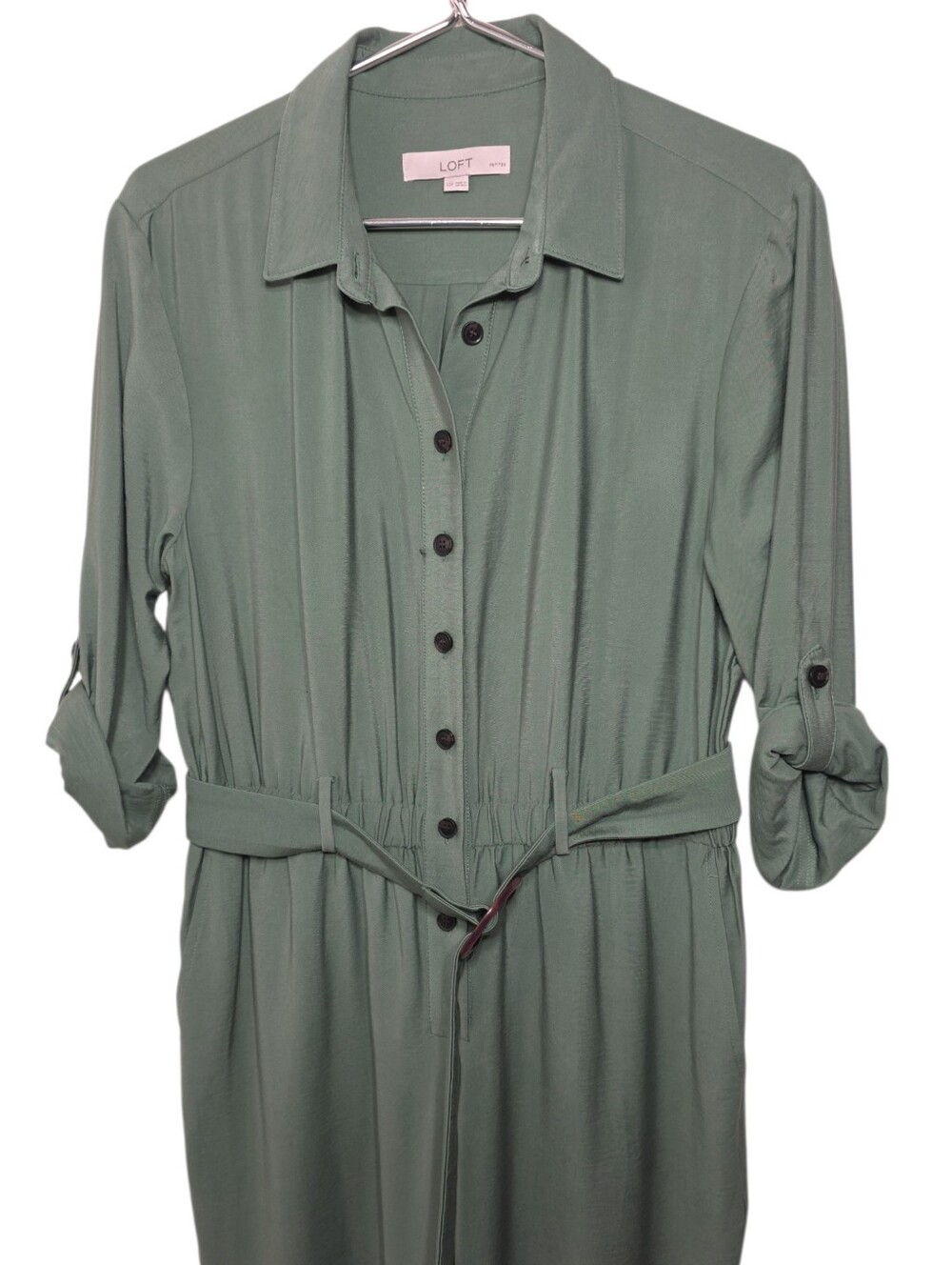 LOFT Petite Button Tab Belted Jumpsuit - Picture 3 of 6